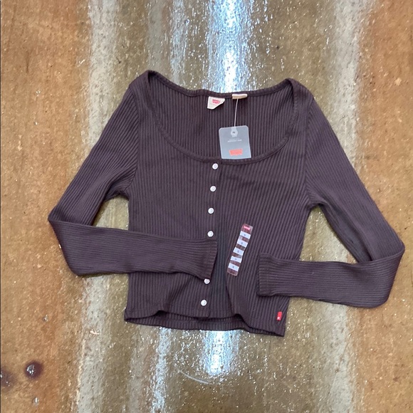 Women's Brown Long Sleeve Ribbed Top - Picture 2 of 9